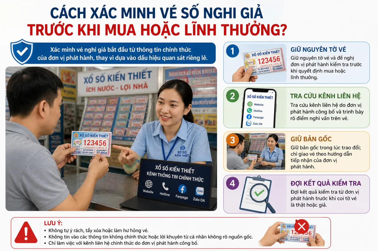 xác minh vé số nghi giả trước khi mua hoặc lĩnh thưởng