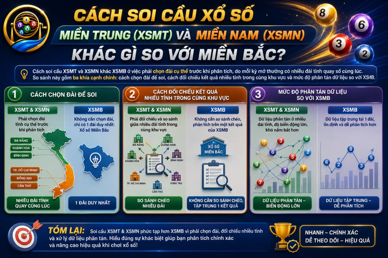 soi cầu xổ số miền Trung (XSMT) và miền Nam (XSMN) khác gì so với miền Bắc