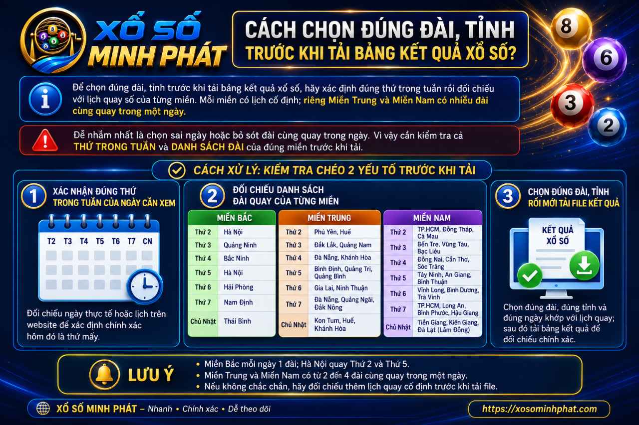 Cách chọn đúng đài, tỉnh trước khi tải bảng kết quả xổ số?