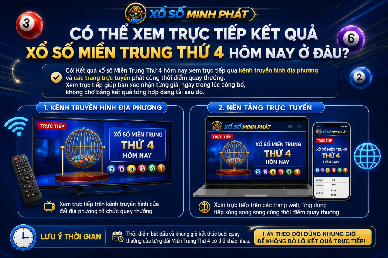 Có thể xem trực tiếp kết quả xổ số Miền Trung Thứ 4 hôm nay ở đâu
