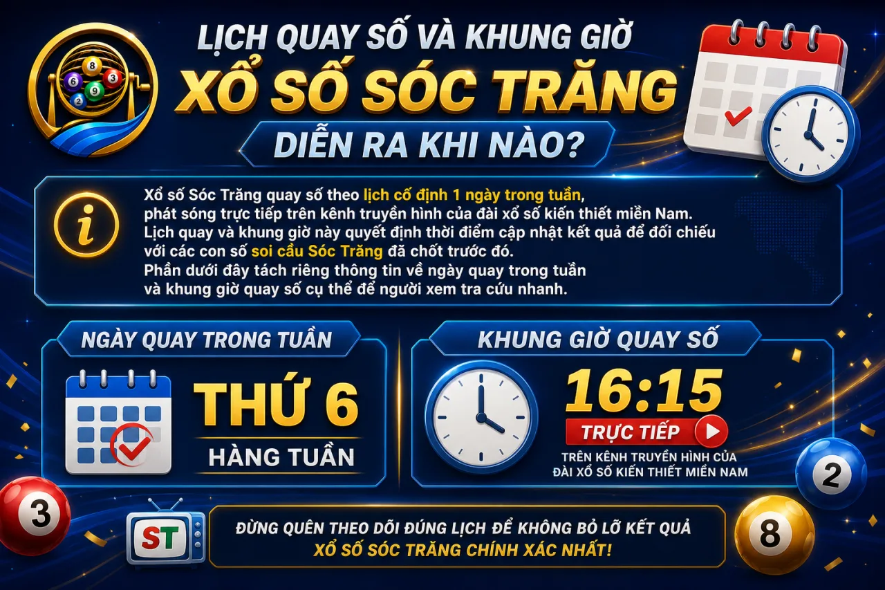 Lịch quay số và khung giờ xổ số Sóc Trăng diễn ra khi nào