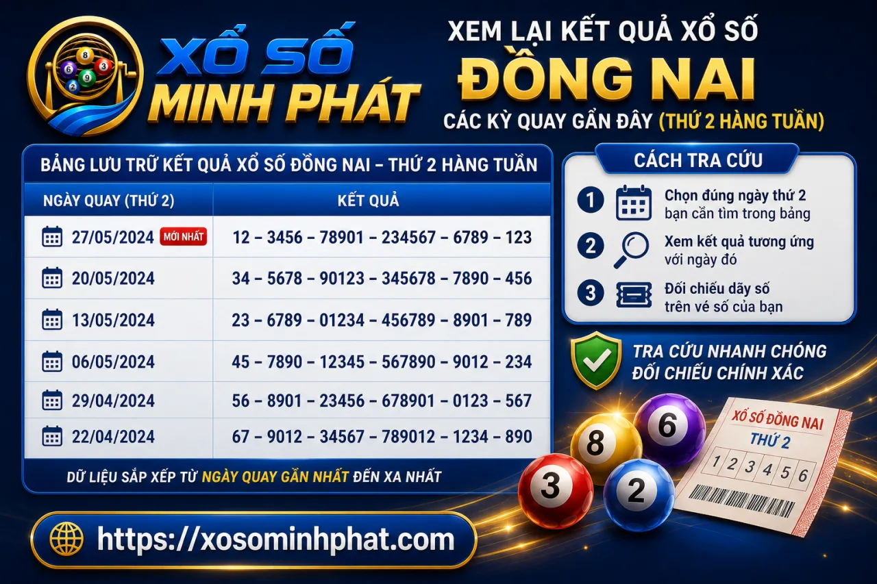 Xem lại kết quả xổ số Đồng Nai các kỳ quay gần đây (thứ 2 hàng tuần) ở đâu