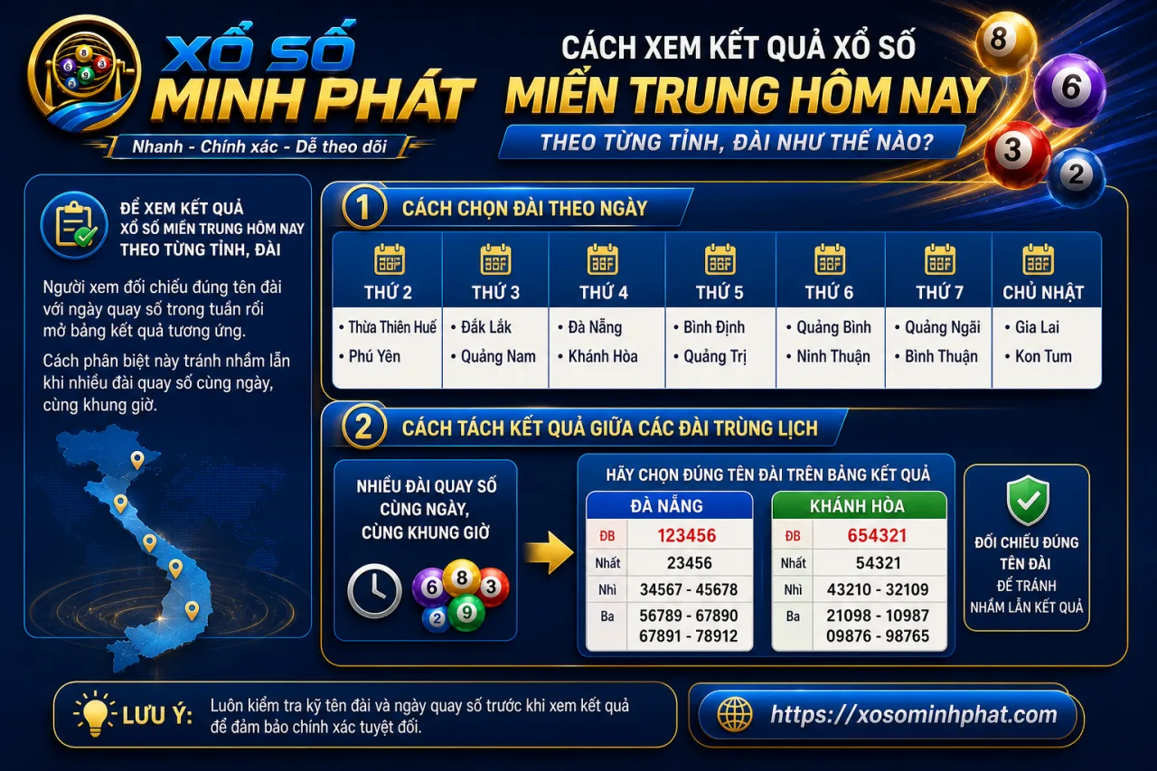 xem kết quả xổ số Miền Trung hôm nay theo từng tỉnh, đài