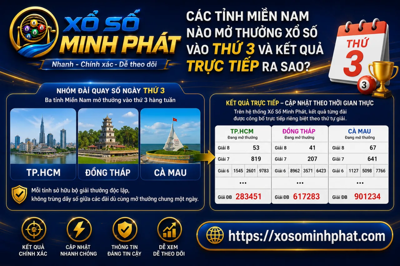 Các tỉnh Miền Nam nào mở thưởng xổ số vào thứ 3 và kết quả trực tiếp