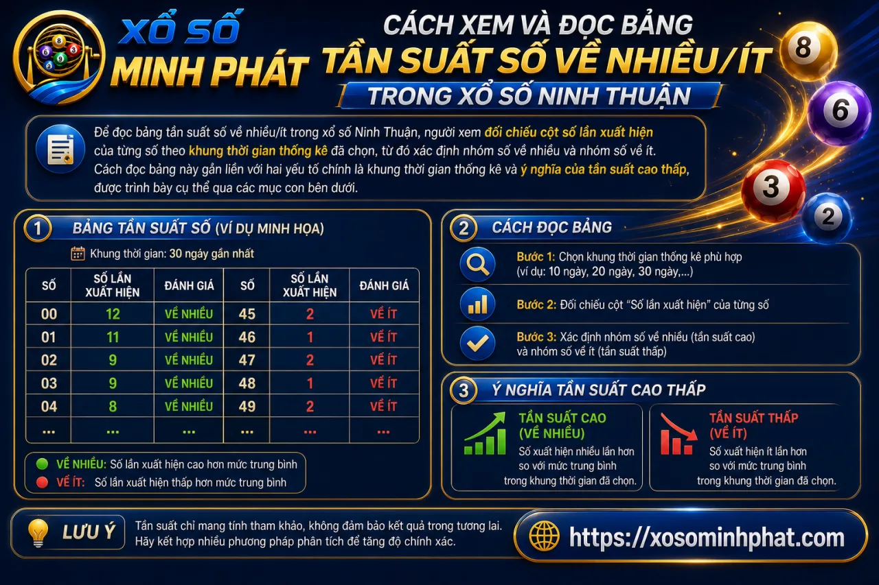 xem và đọc bảng tần suất số về nhiều/ít trong xổ số Ninh Thuận